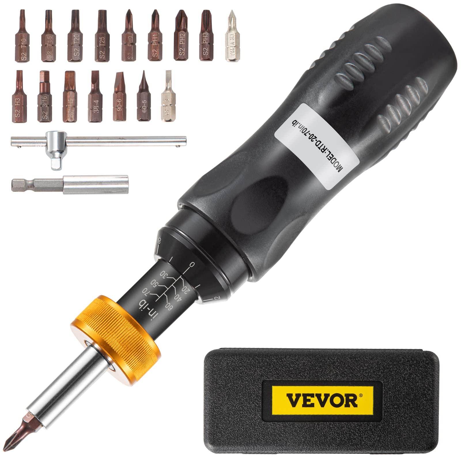 VEVOR Torque Screwdriver, 1/4'' Drive Screwdriver Torque Wrench, Torque Screwdriver Electrician 20-70 in/lbs Torque Range Accura